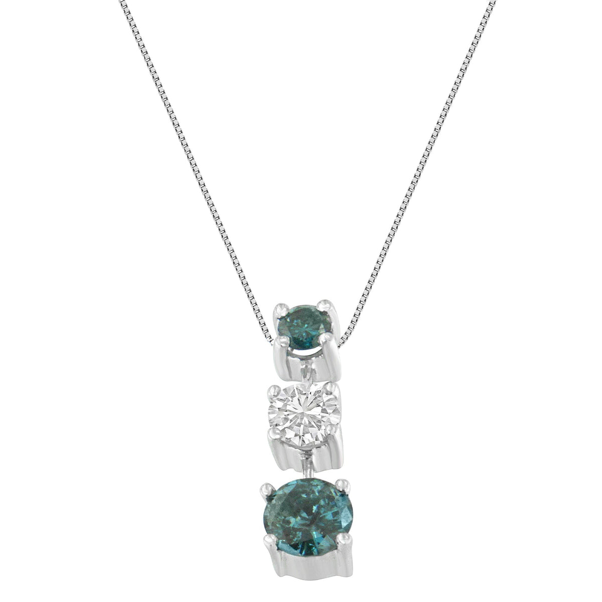14K White Gold 1 1/2 Cttw Treated Blue and White Diamond 3-Stone 18