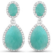 9.64 Carat Genuine Emerald and White Diamond .925 Sterling Silver Earrings