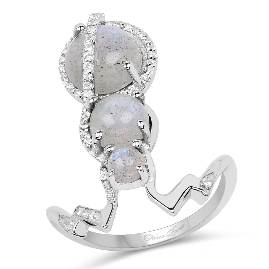 2.79 Carat Genuine Labradorite And White Topaz .925 Sterling Silver Ring
