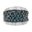 1.38 Carat Genuine Blue Diamond and White Diamond .925 Sterling Silver Ring