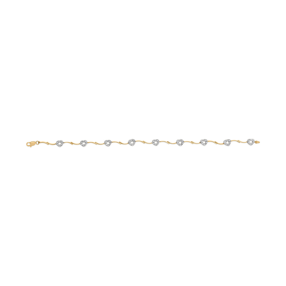 10k Two-Tone Gold 1/3 Cttw Diamond Pave Set Heart S-Link 7.25