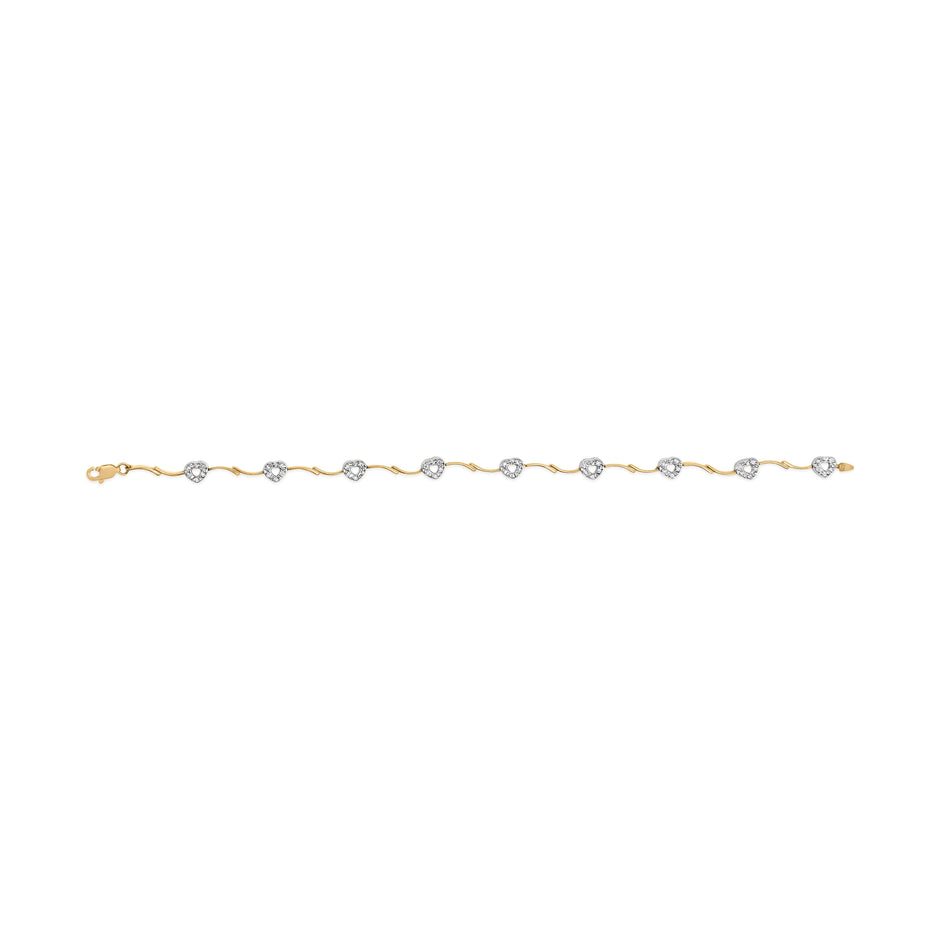 10k Two-Tone Gold 1/3 Cttw Diamond Pave Set Heart S-Link 7.25