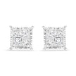 14K White Gold 1 1/2 Cttw Invisible Set Princess-Cut Diamond Contemporary Wavy Quad Stud Earrings (I-J Color, I1-I2 Clarity)