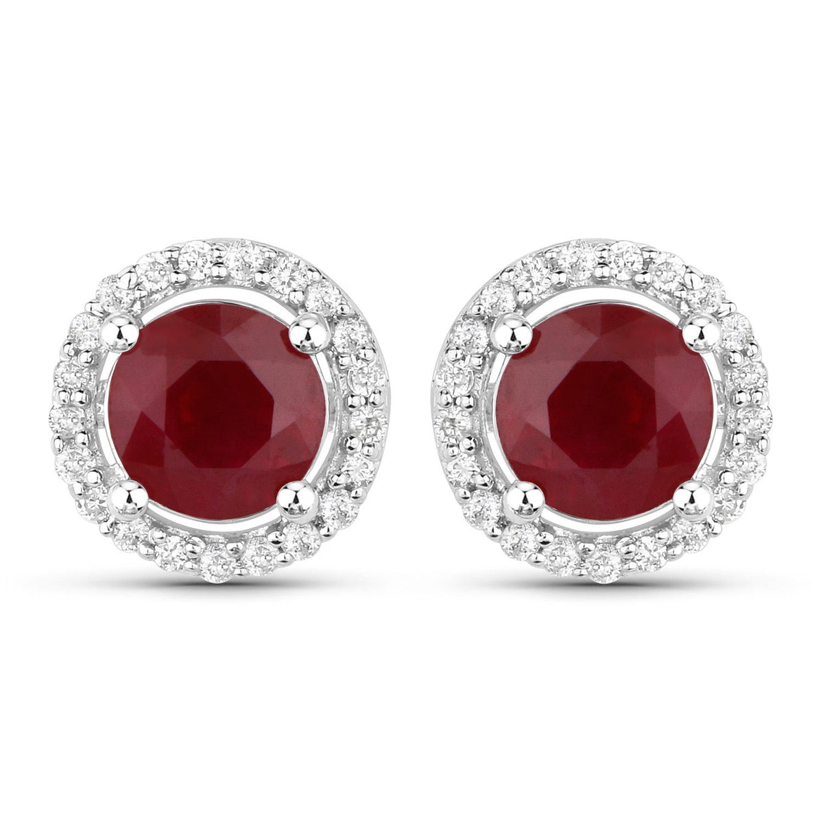 1.22 Carat Genuine Ruby and White Diamond 14K White Gold Earrings