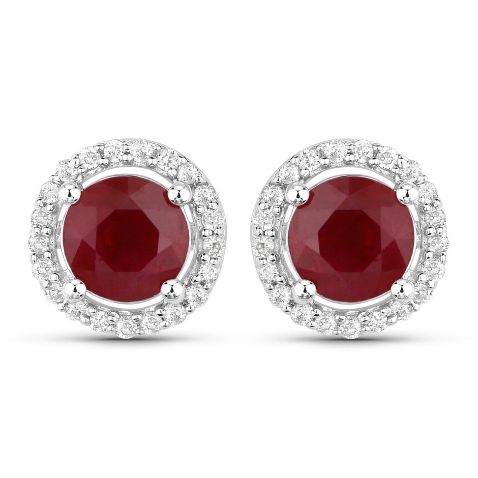 1.22 Carat Genuine Ruby and White Diamond 14K White Gold Earrings