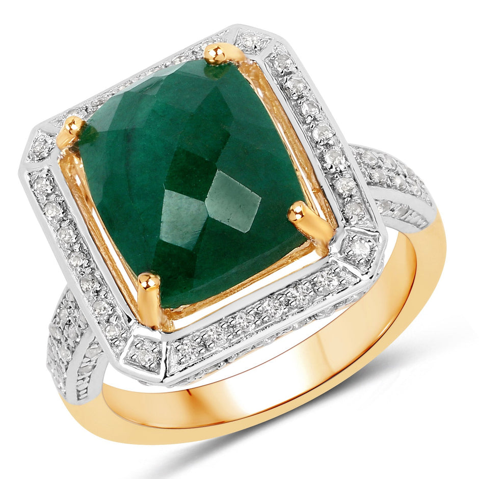 5.18 Carat Dyed Emerald and White Topaz .925 Sterling Silver Ring