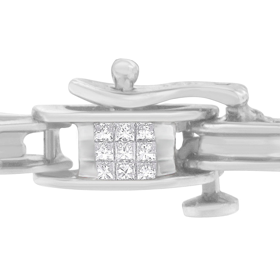 14K White Gold 1.0 Cttw Invisible Set Princess Diamond Alternating Link Tennis Bracelet (I-J Color, I1-I2 Clarity) - 7.25