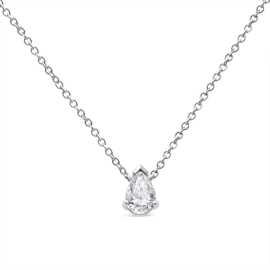 14K White Gold 1/2 Cttw Lab Grown Pear Shape Solitaire Diamond Pendent 18
