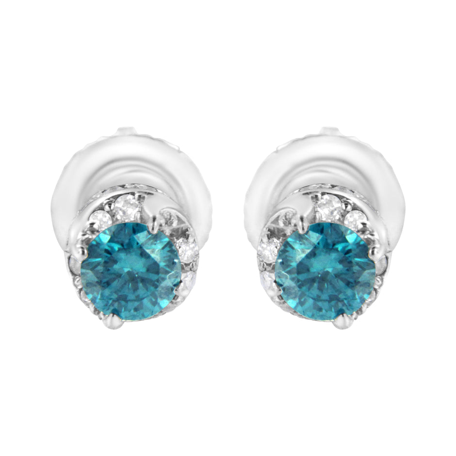 14K White Gold 1/2 cttw White and Treated Blue Round Diamond Earrings (I-J I2-I3)