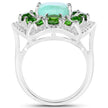 5.49 Carat Genuine Emerald, Chrome Diopside and White Diamond .925 Sterling Silver Ring