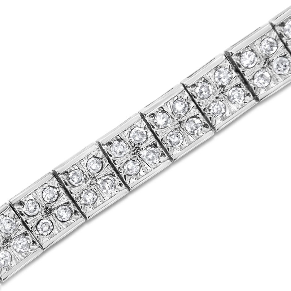 .925 Sterling Silver 2 Cttw Prong Set Round-Cut Diamond 4 Stone Box Link Bracelet (I-J Color, I3 Clarity) - 7.25