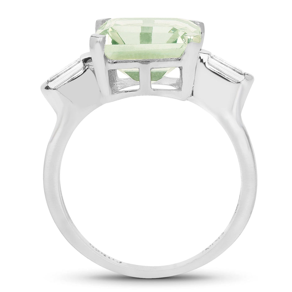 4.76 Carat Genuine Green Amethyst & White Topaz .925 Sterling Silver Ring