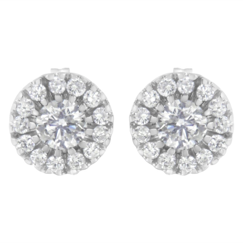14k White Gold 1 cttw Diamond Halo Stud Earrings (I-J Clarity, I1-I2 Color)