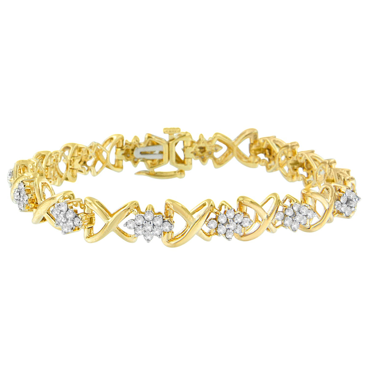 10k Yellow Gold Plated .925 Sterling Silver 2.00 Cttw Round-Cut Diamond Link 7