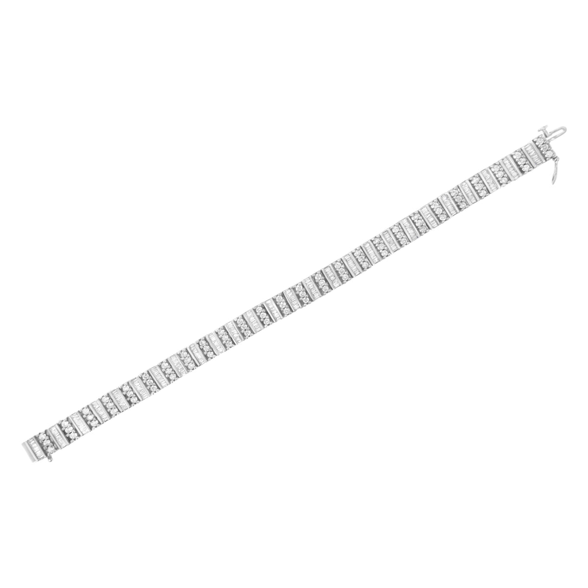 14K White Gold 4 7/8 cttw Baguette & Round Brilliant-Cut Diamond Channel- & Prong-Set Tennis Bracelet (I-J Color, I1-I2 Clarity) - Size 7.25