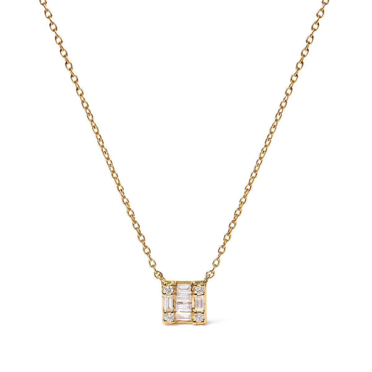 10K Yellow Gold 1/10 Cttw Round and Baguette Diamond Mosaic Composite Square 18