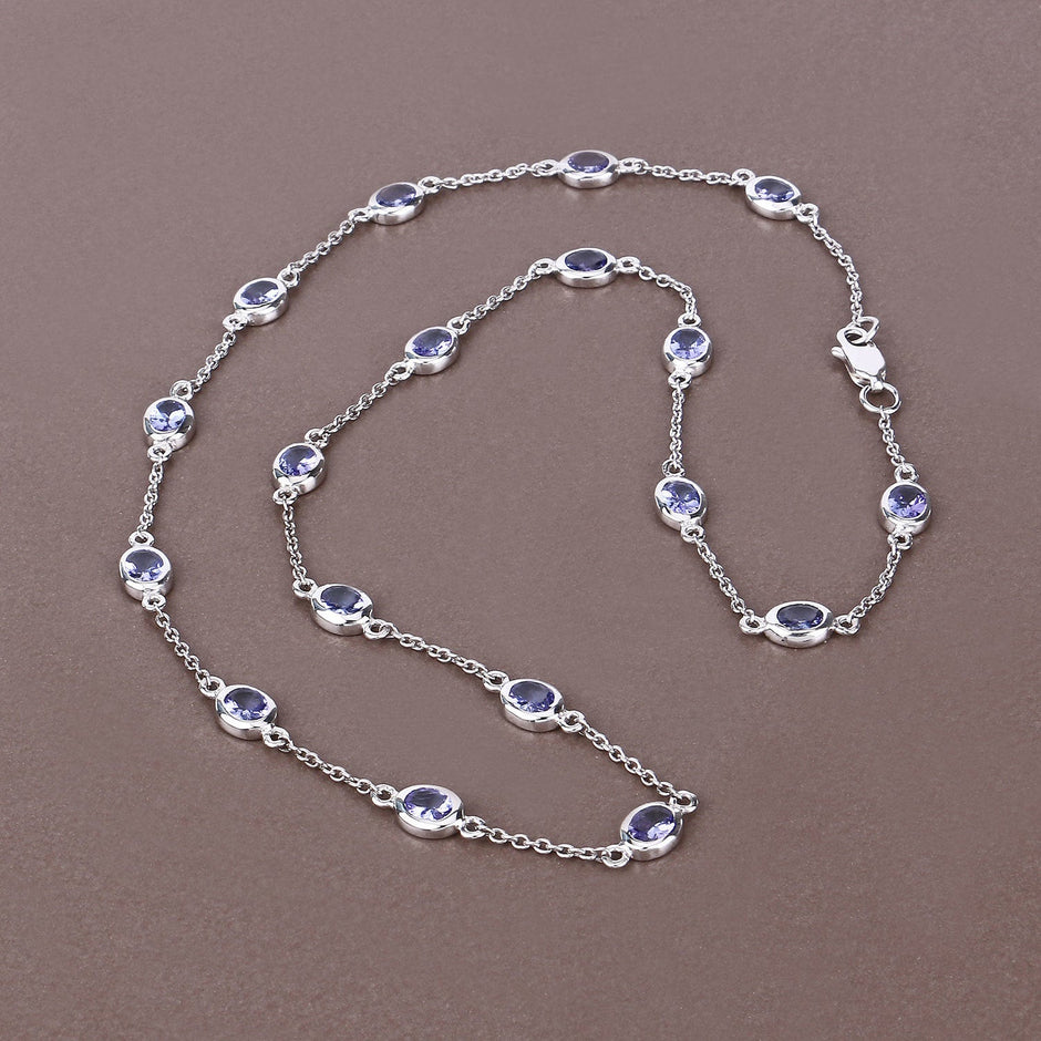 5.94 Carat Genuine Tanzanite .925 Sterling Silver Necklace