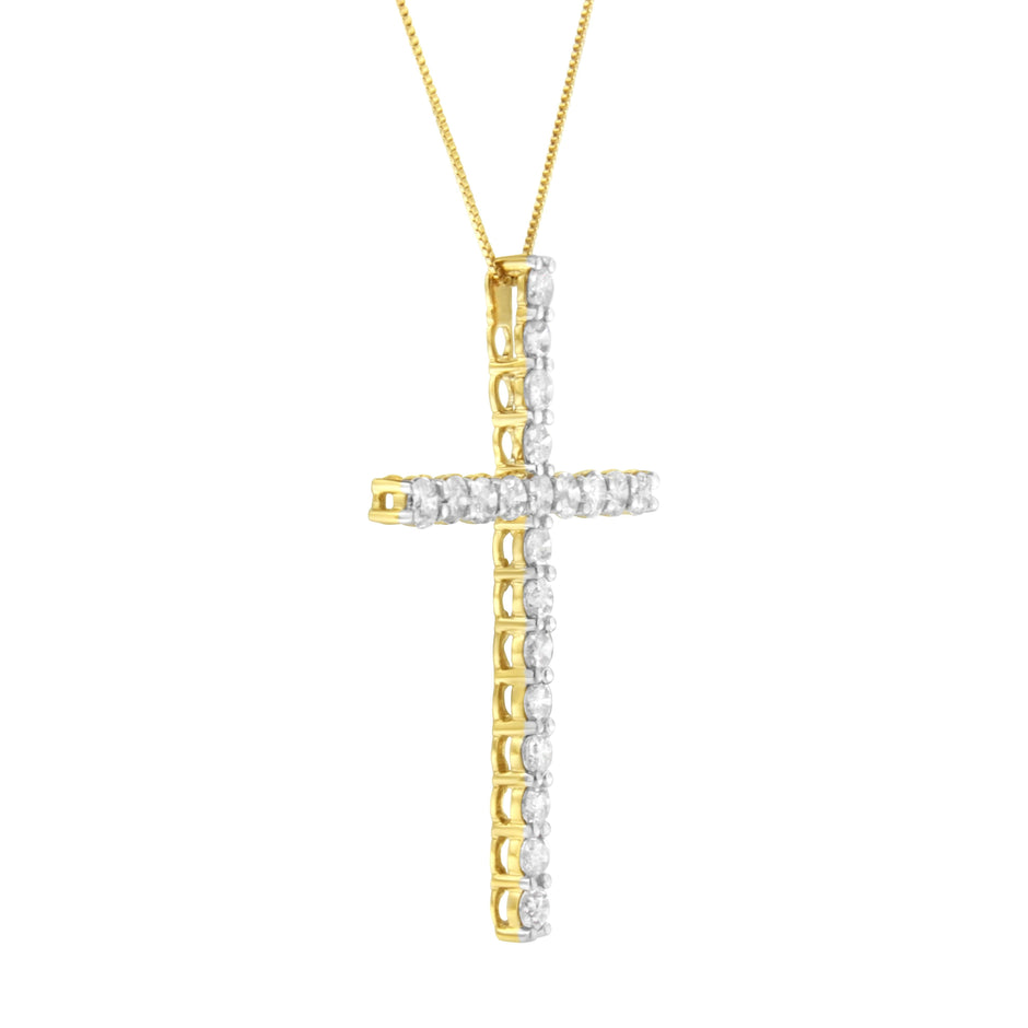 10K Yellow Gold Plated .925 Sterling Silver 4.0 Cttw Round Cut Diamond Cross Pendant Necklace (J-K Color, I1-I2 Clarity) - 18