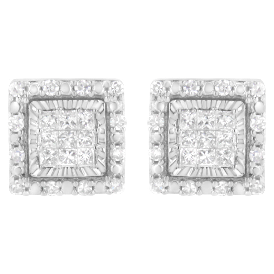 10K White Gold 1/2 cttw Invisible Set Princess-Cut Diamond Square Stud Earring (I-J Color, I1-I2 Clarity)
