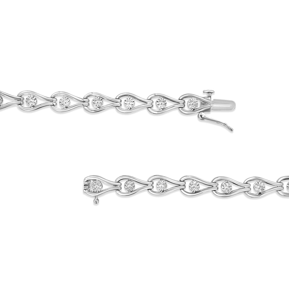 .925 Sterling Silver 1/10 Cttw Miracle-Set Diamond Pear Shape and Bezel Link Bracelet (I-J Color, I3 Clarity) - 7.25