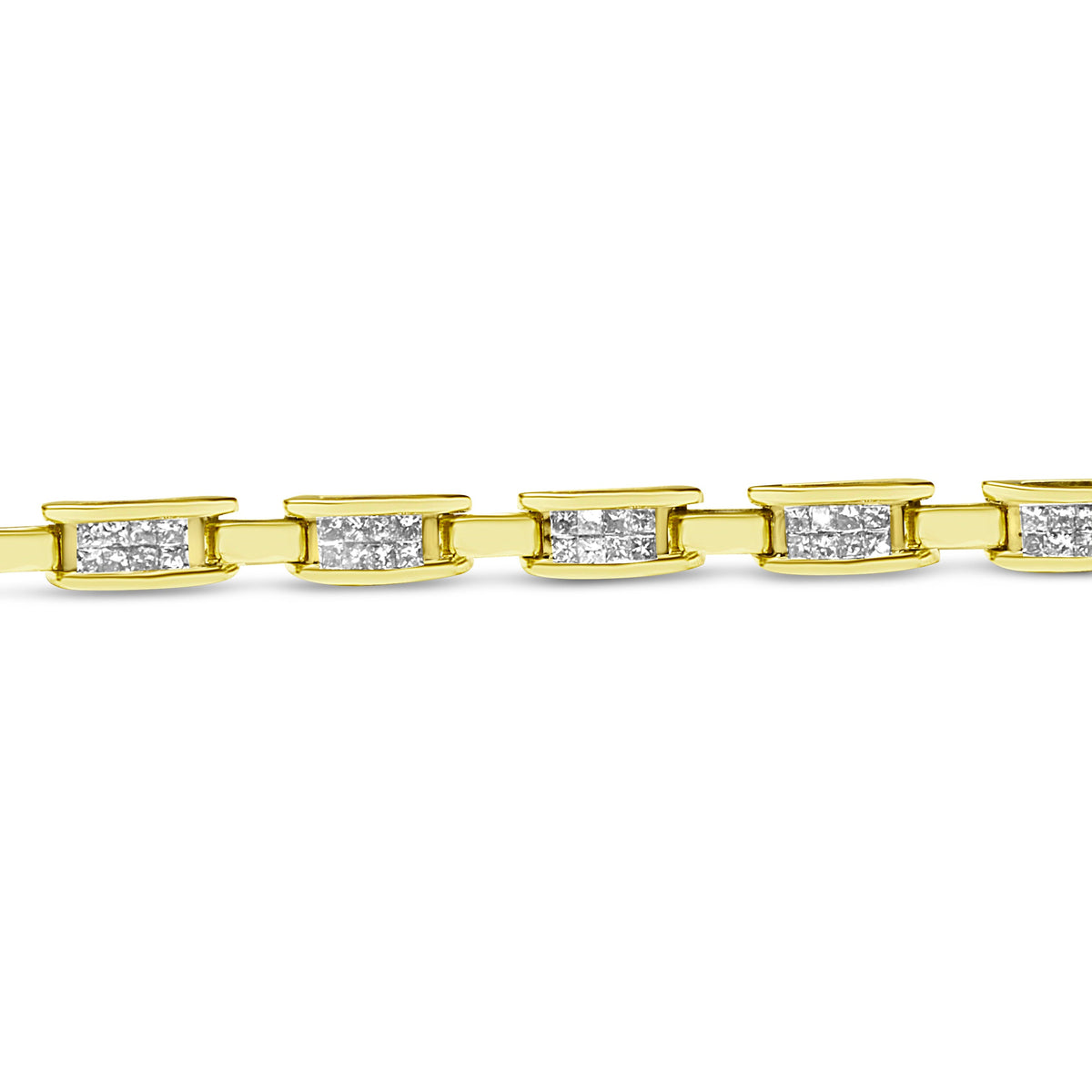 10K Yellow Gold 2.0 Cttw Invisible-Set Princess Cut Diamond Rectangular Link Bracelet (I-J Color, SI2-I1 Clarity) - 7