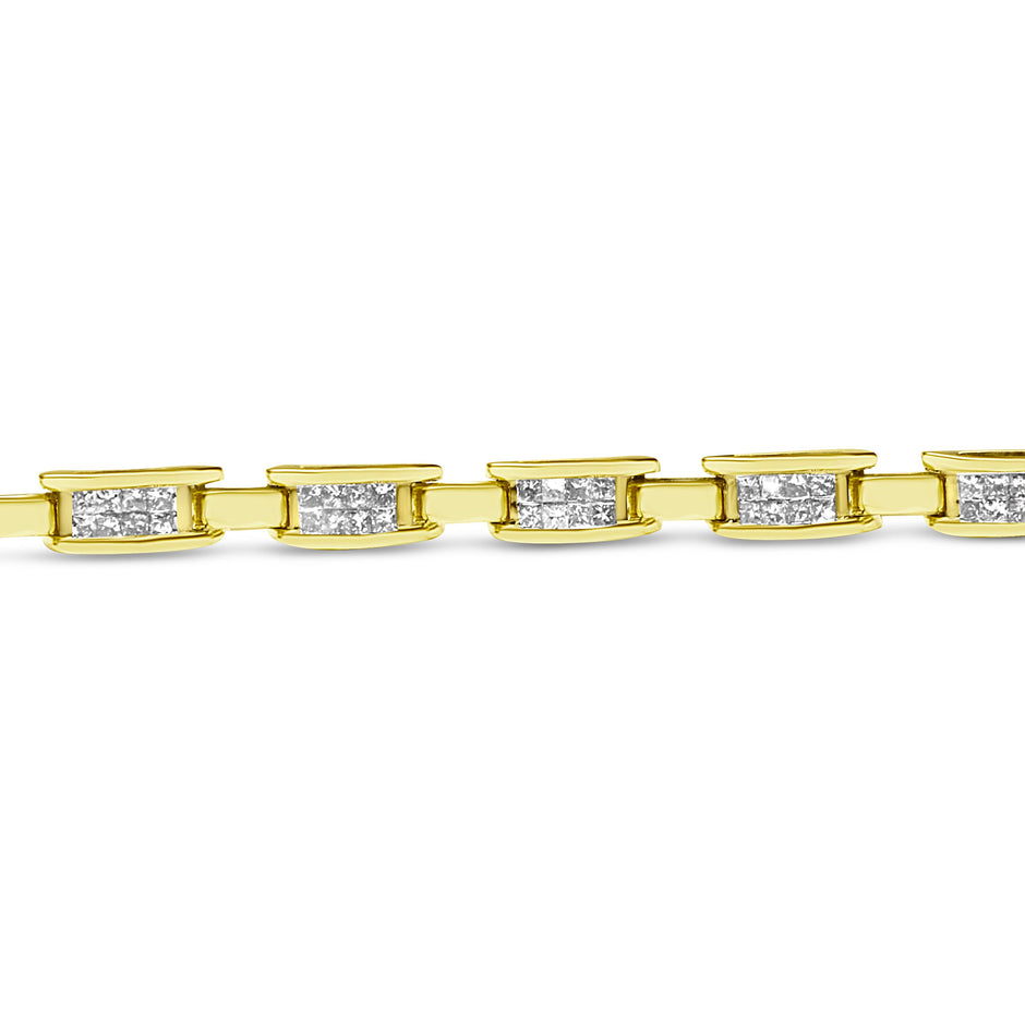 10K Yellow Gold 2.0 Cttw Invisible-Set Princess Cut Diamond Rectangular Link Bracelet (I-J Color, SI2-I1 Clarity) - 7