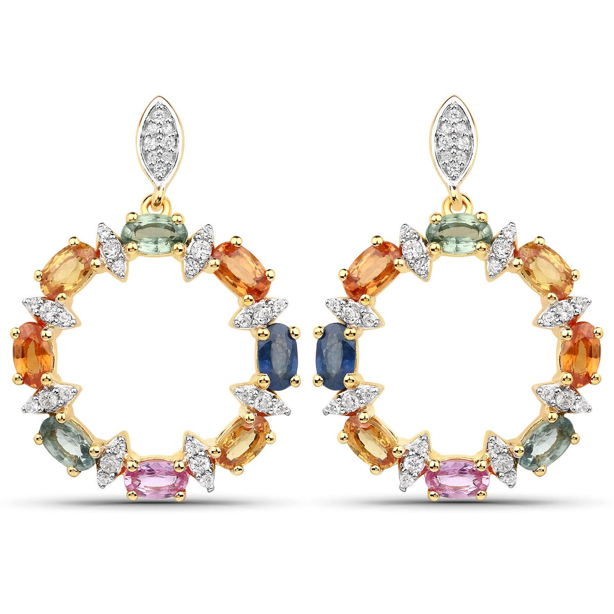 4.12 Carat Genuine Multi Sapphire .925 Sterling Silver Earrings