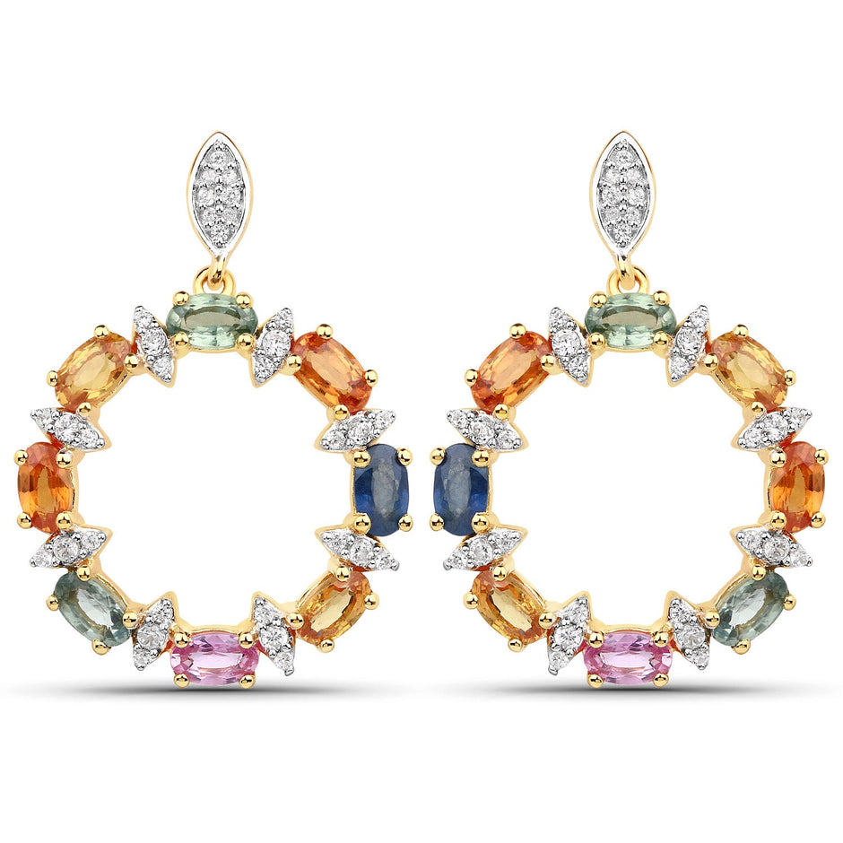 4.12 Carat Genuine Multi Sapphire .925 Sterling Silver Earrings