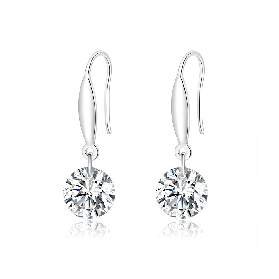 S925 Sterling Silver Earrings 2.6x0.8cm Plated Platinum with Pavé Setting CZ for Women