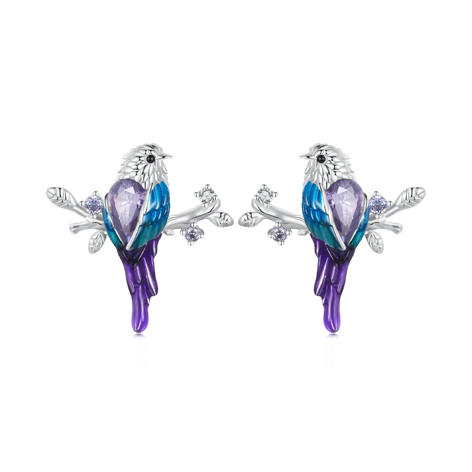 925 Sterling Silver Enamel Process Pavé Setting CZ Earrings
