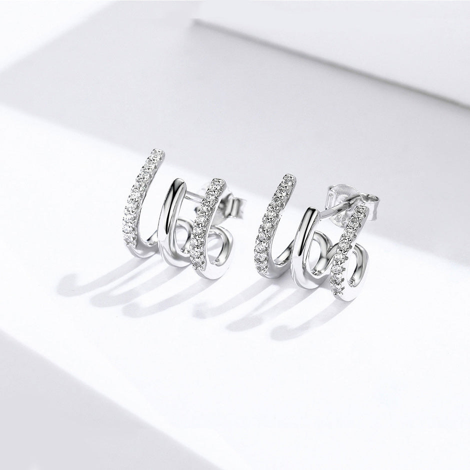 S925 Sterling Silver Platinum Plated Pavé Setting CZ Earrings