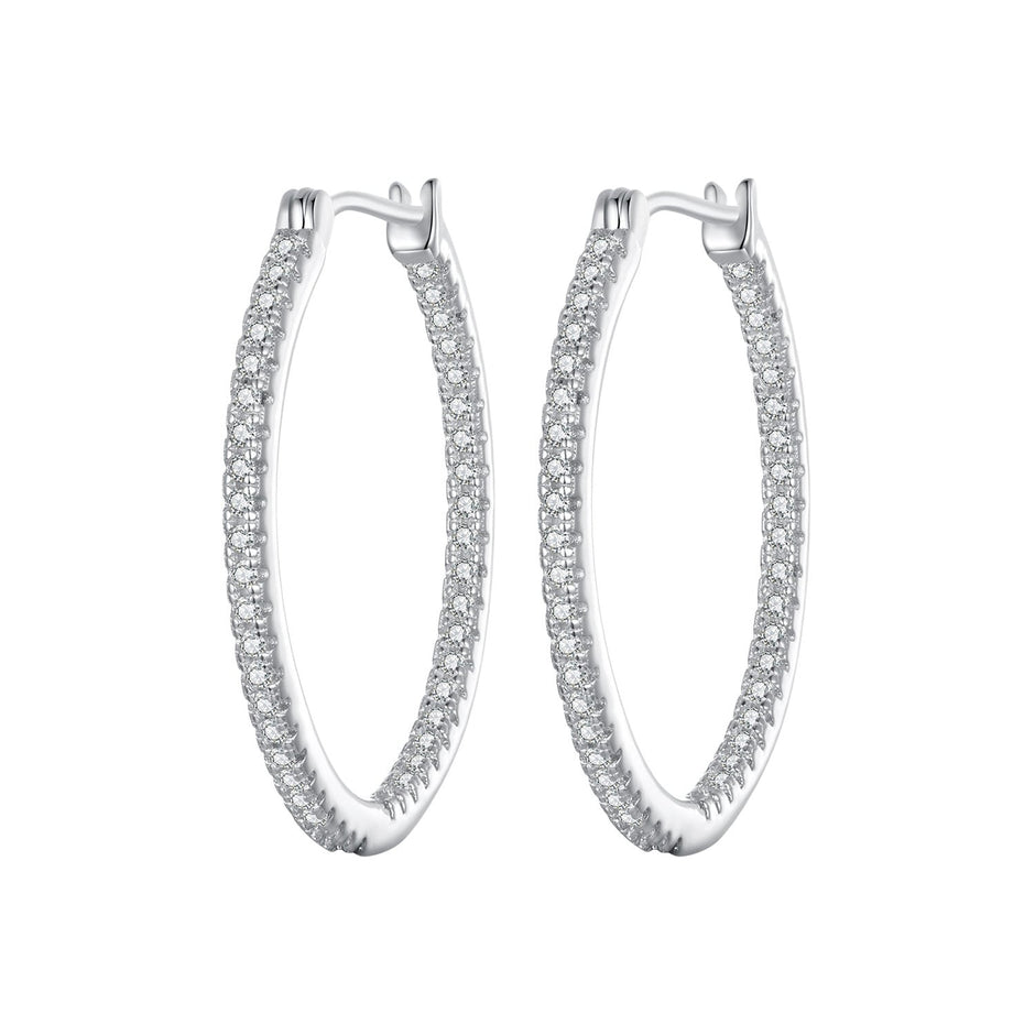 925 Sterling Silver Earrings with Pave Setting CZ in White Gold for Women