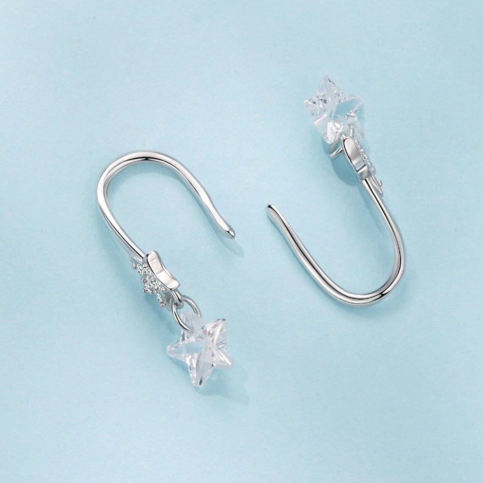 925 Sterling Silver Earrings with Pavé Setting CZ, White Gold Plating, 2.1*0.6cm, for Women