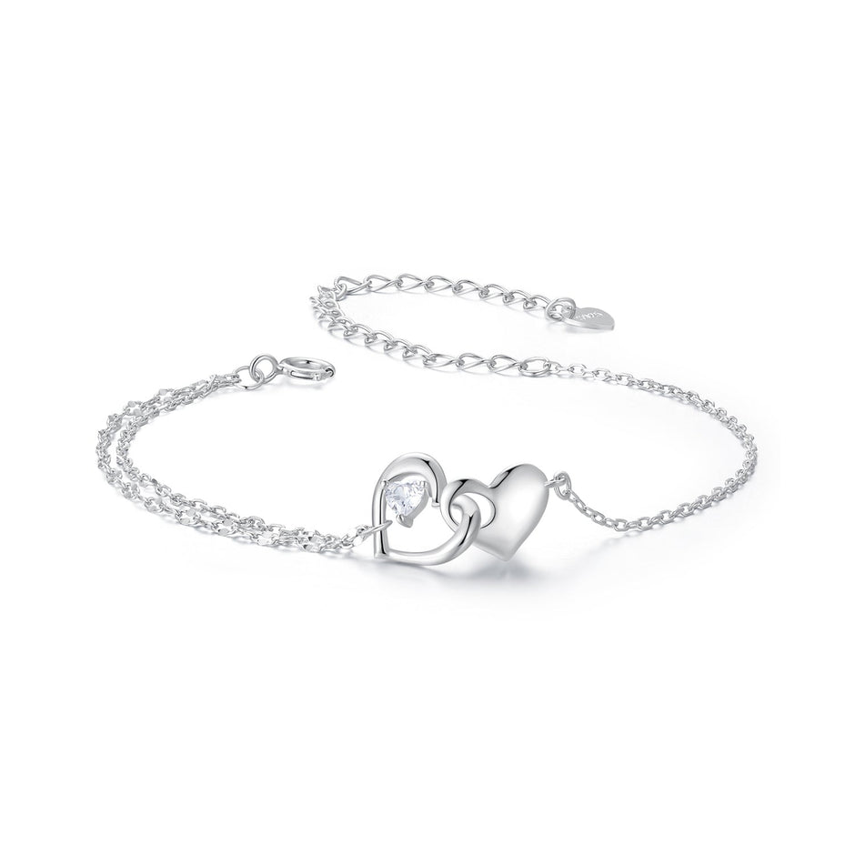 925 Sterling Silver Bracelet with Pave Setting CZ and White Gold Plating