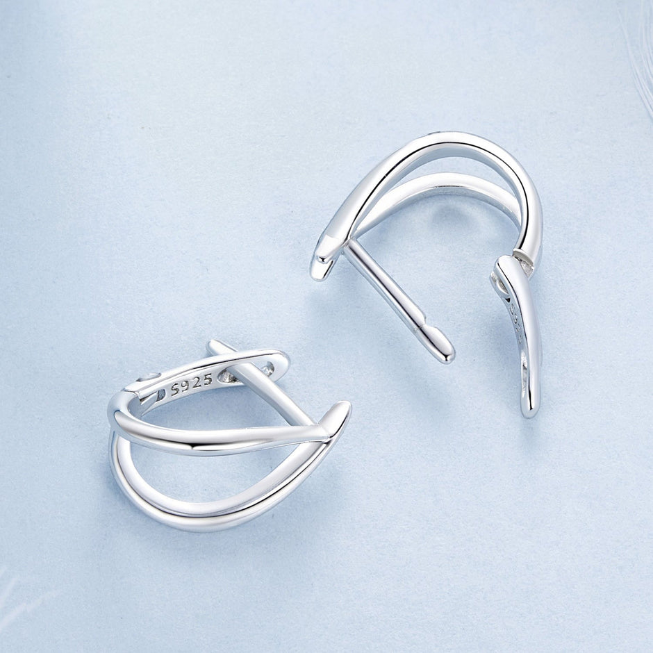 925 Sterling Silver Earrings 1.2x0.6cm with White Gold Plating for Women