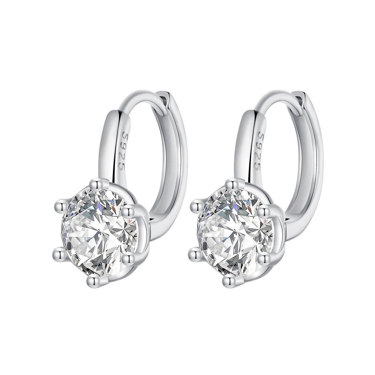 925 Sterling Silver Earrings with CZ and Platinum Plating, Size 13*7mm for Women