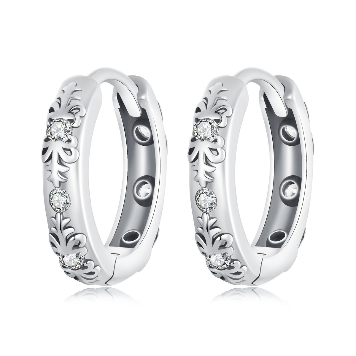 925 Sterling Silver Earrings with Oxidized Finish and Pavé Setting CZ for Women