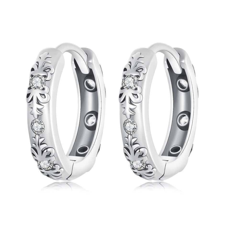 925 Sterling Silver Earrings with Oxidized Finish and Pavé Setting CZ for Women