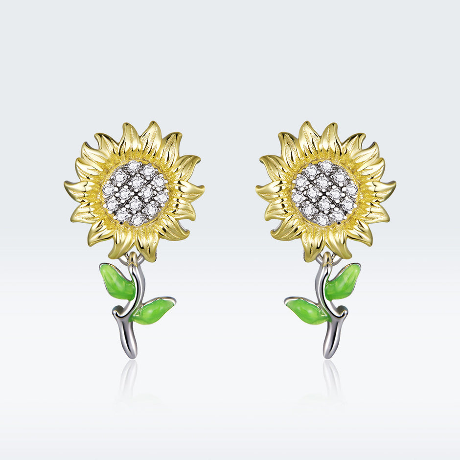 925 Sterling Silver Plated Gold Earrings with Enamel Process