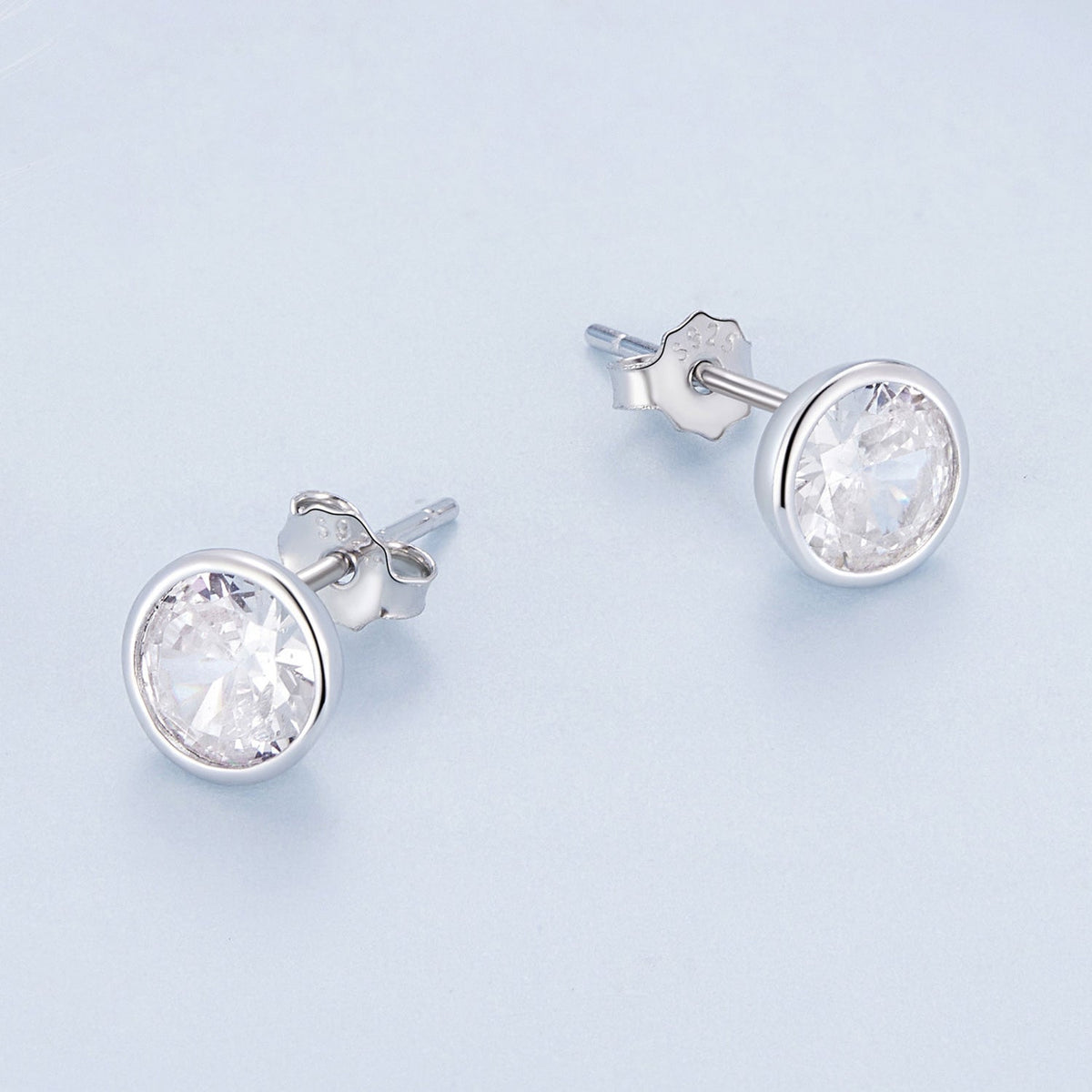 925 Sterling Silver Earrings with Pavé Setting CZ, 7mm, Plated Platinum for Women