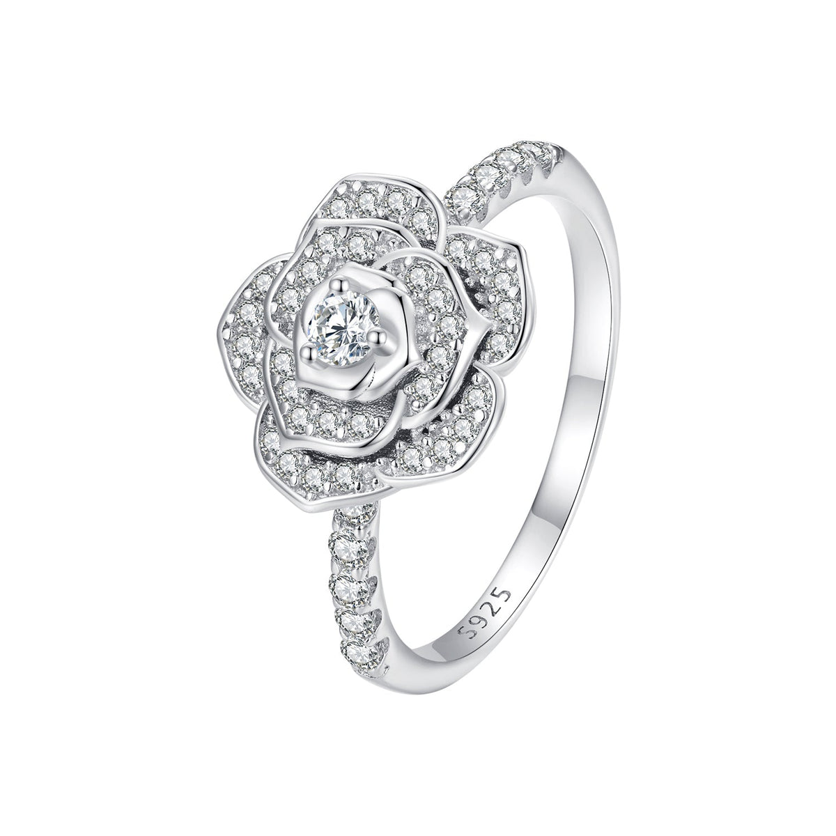 925 Sterling Silver Pavé Set CZ Platinum Plated Ring Size 6 for Women