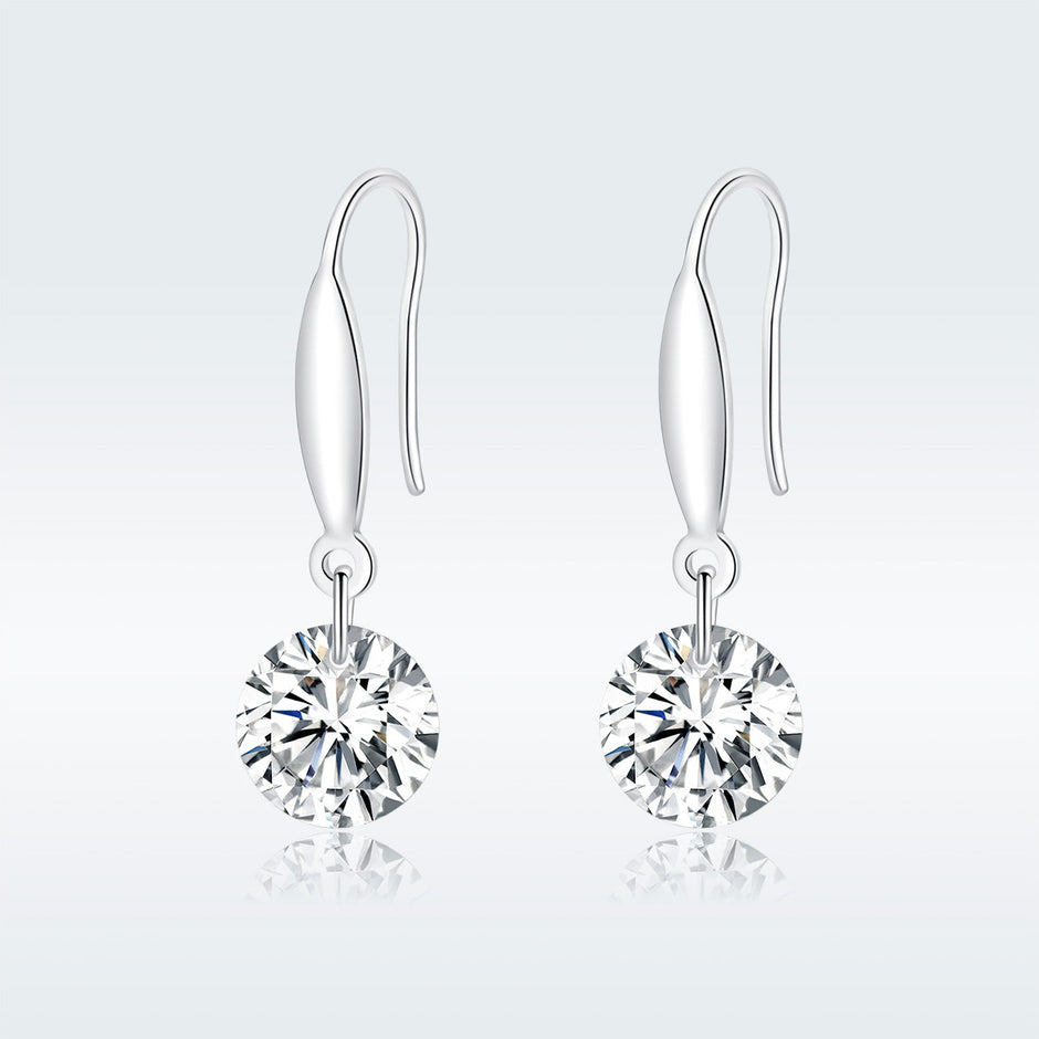 S925 Sterling Silver Earrings 2.6x0.8cm Plated Platinum with Pavé Setting CZ for Women