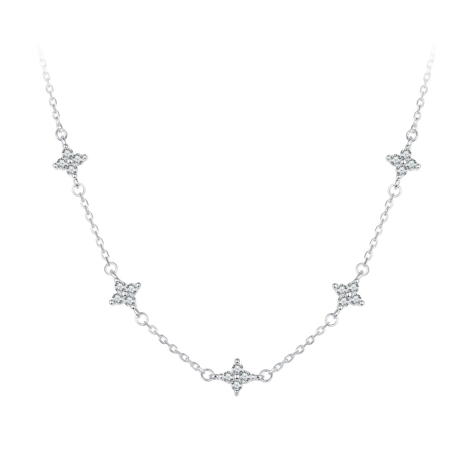 925 Sterling Silver Pave Setting CZ Necklace with White Gold Plating 400mm for Women