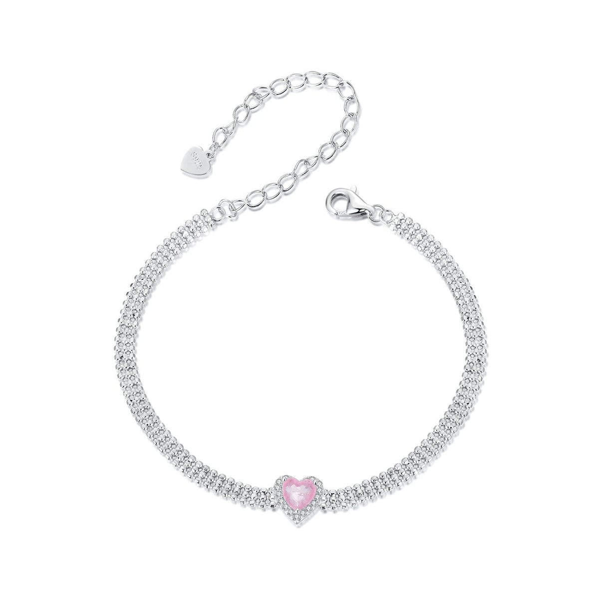 925 Sterling Silver White Gold Plated 8mm CZ Pendant Bracelet for Women