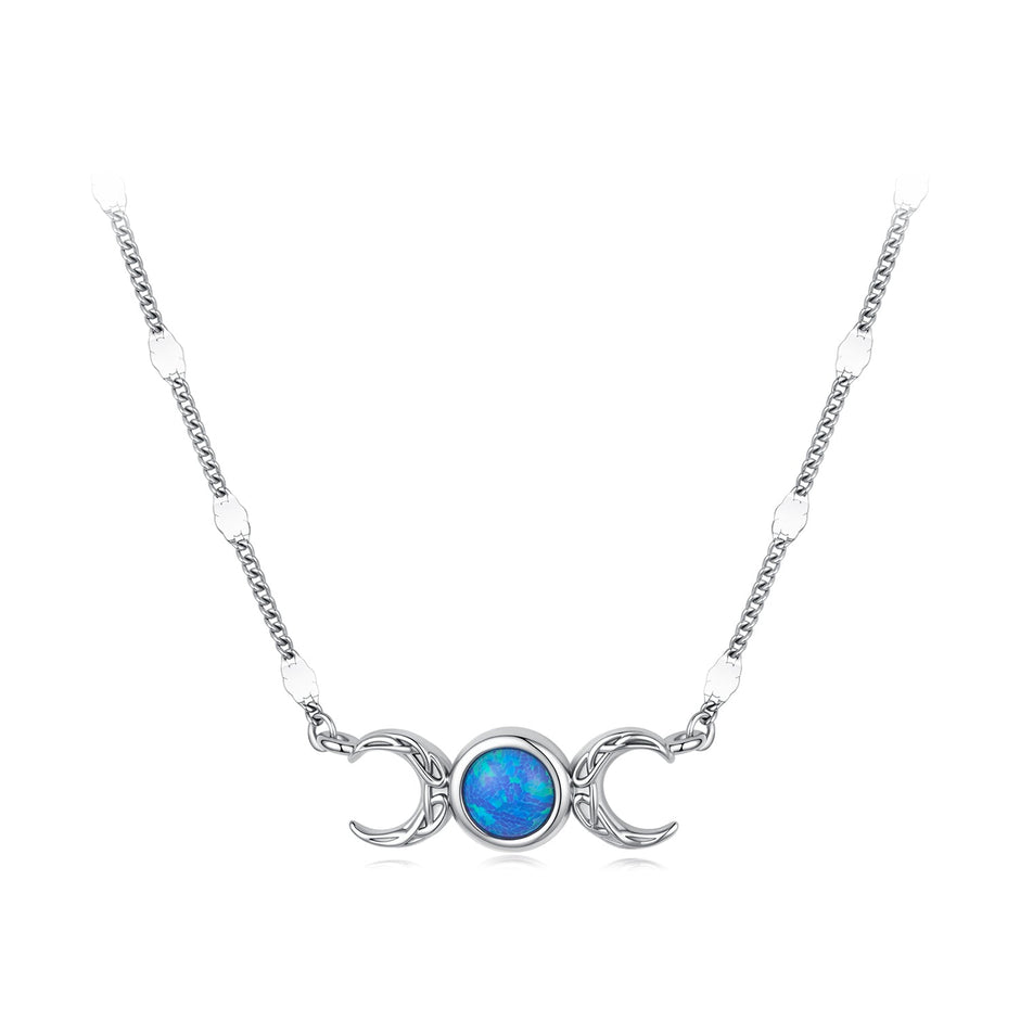 925 Sterling Silver White Gold Plated Synthetic Opal 40+5cm Pendant Necklace for Women