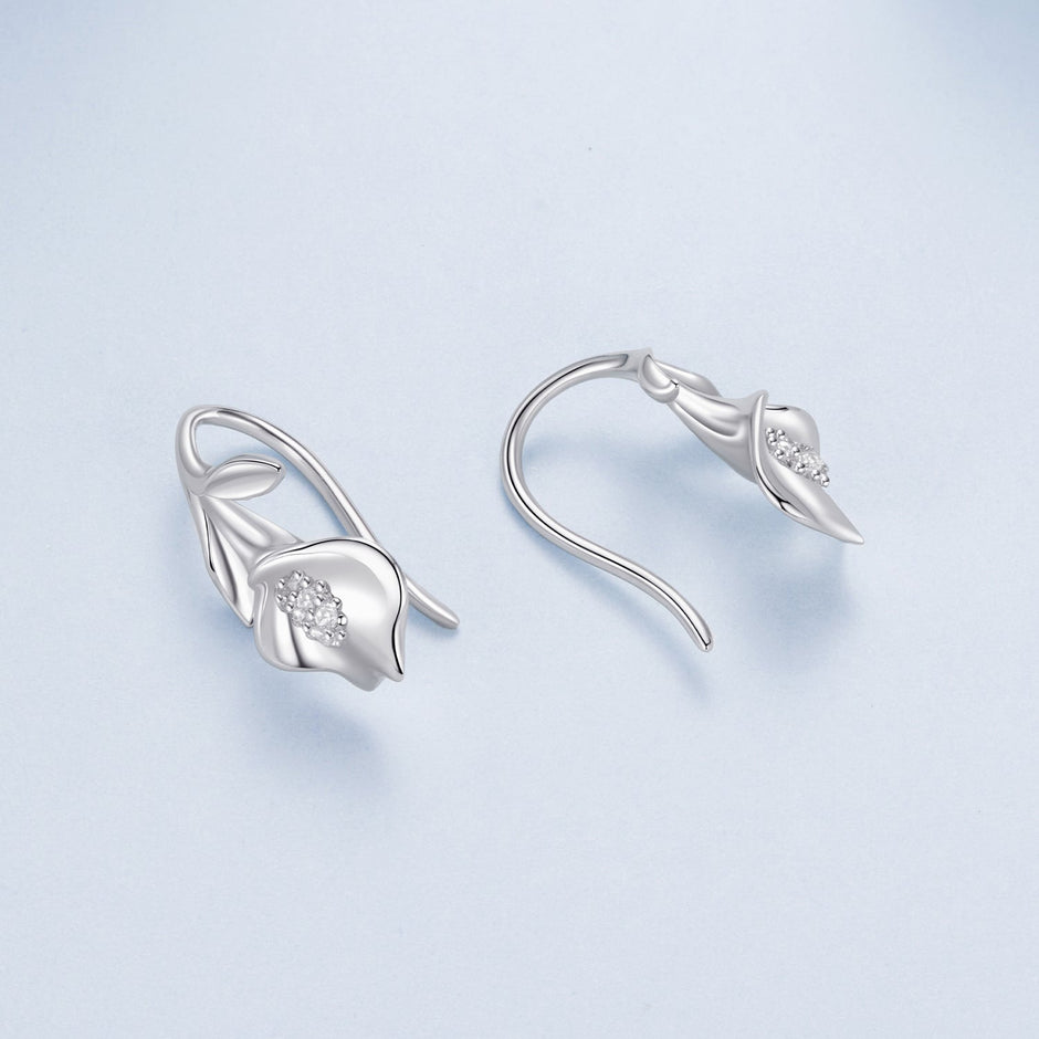 925 Sterling Silver Earrings with White Gold Plating and CZ