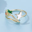 925 Sterling Silver Enamel Pavé Setting CZ Gold Plated Ring for Women
