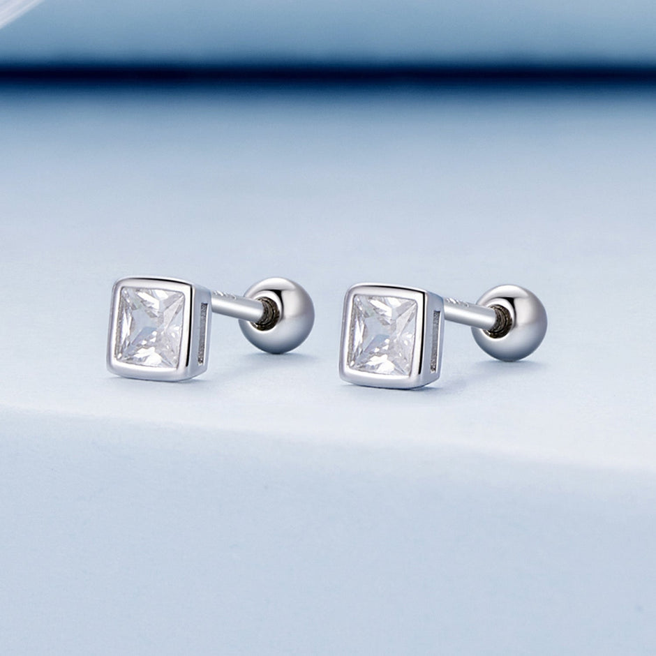 925 Sterling Silver 5mm Pavé Setting CZ Earrings for Women