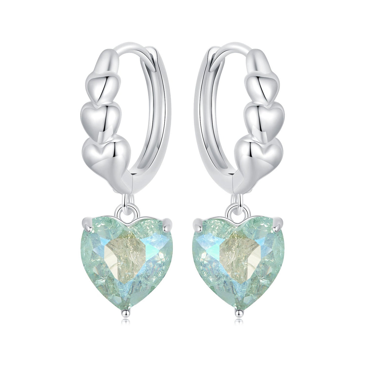 925 Sterling Silver Earrings with Transparent Glass, Plated White Gold, Size 23x8.5mm for Women