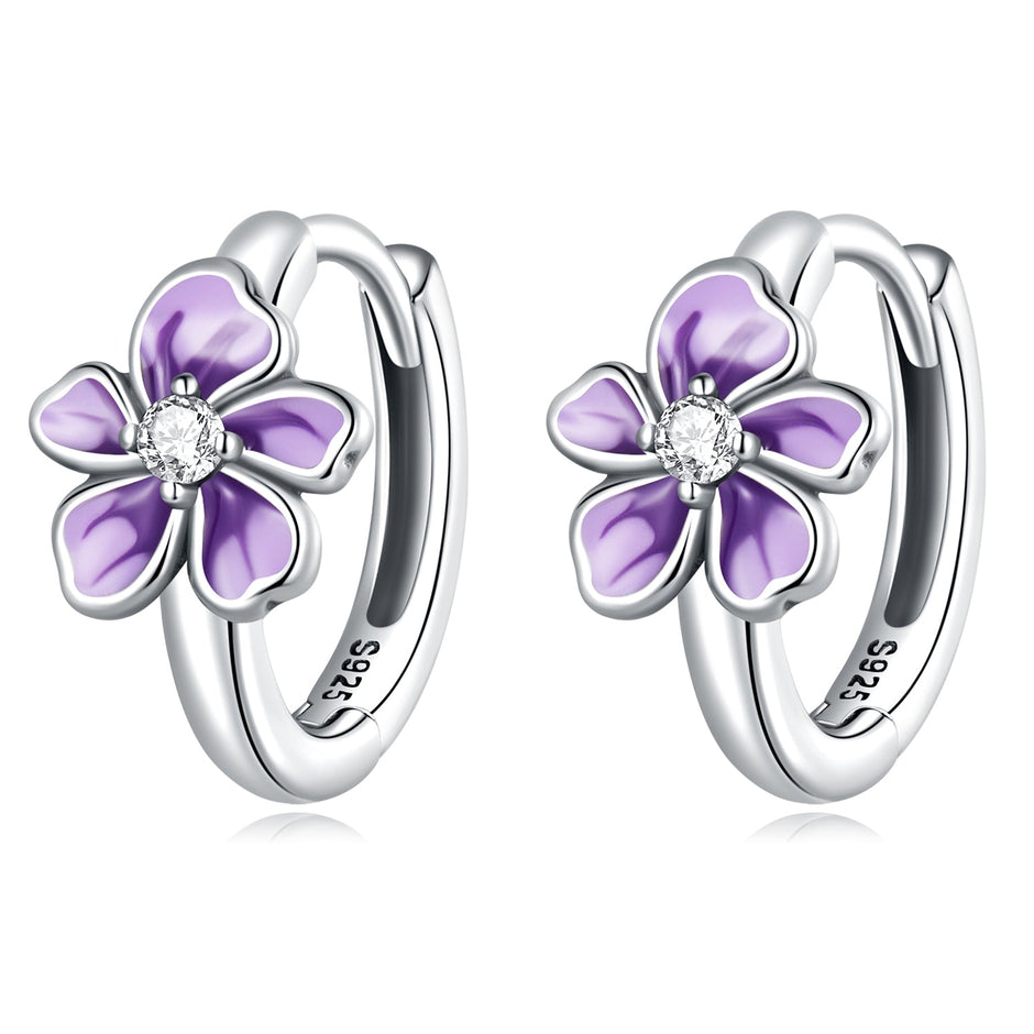925 Sterling Silver Enamel Earrings with CZ - 1.2x0.7cm, Oxidized Finish for Women